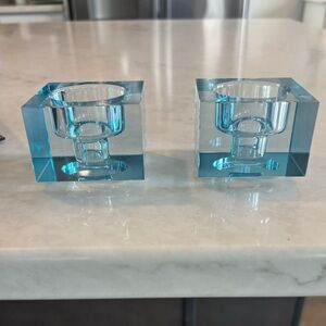 Orrefors Kostaboda Blue Candle Holders